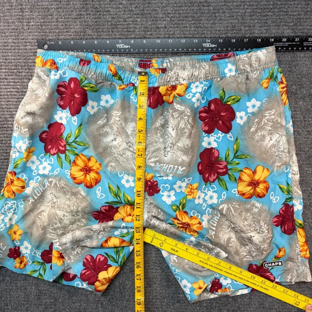 Chaps Mens XL Swim Trunks Blue Aloha Hula Girl Hibiscus Tropical Floral Shorts